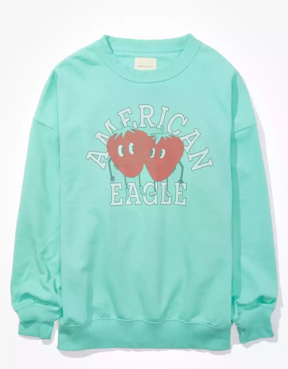 T Shirt Graphique American Eagle AE Oversized Turquoise Femme | FNH-82762997